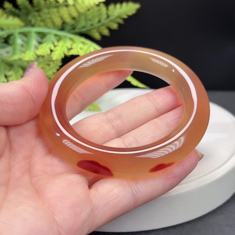糖色玛瑙手镯 56MM 高冰透净体起光胖圆条 飘红色天眼 活力信心 - 手链/手环 - 半宝石 
