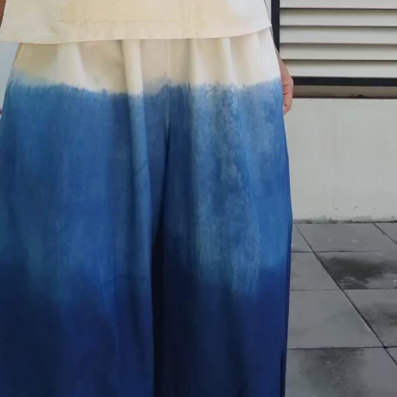 Jinda Pants E - 靛蓝色扎染宽裤 - 女装长裤 - 棉．麻 蓝色