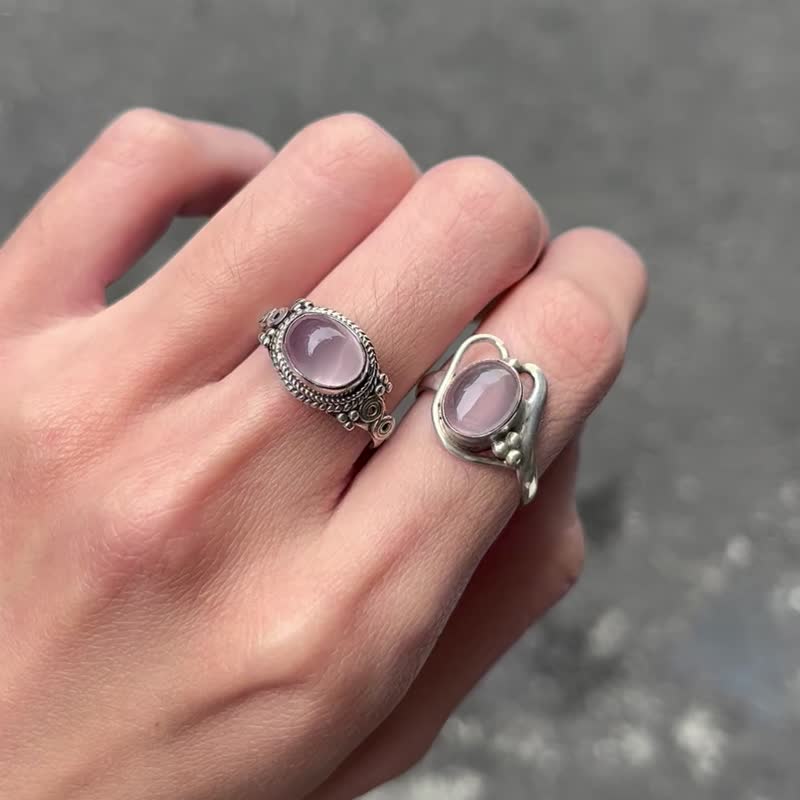 喜迎瑶 925银 粉水晶 粉晶 水晶 天然石 活口 戒指 民族风 复古风 - 戒指 - 水晶 金色