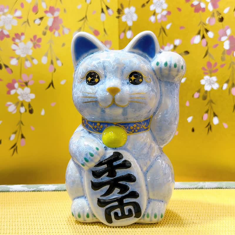 【银藤守安】日本清水烧招财猫 | 花结晶 银藤 - 千万両 左 - 摆饰 - 瓷 蓝色