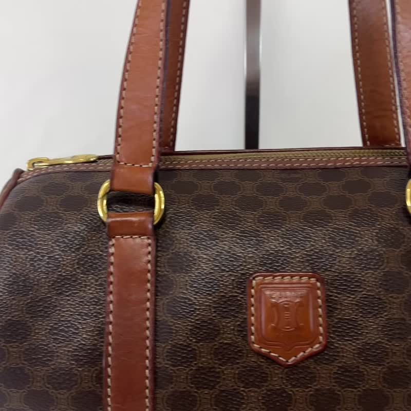 正品席琳 (Celine) 迷你波士顿包手提包 Macadam PVC 皮革棕M94 复古二手 - 手提包/手提袋 - 其他材质 咖啡色