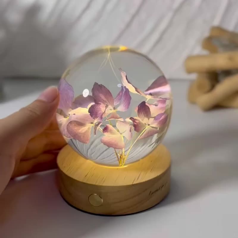 紫色绣球真花标本/植物小夜灯生日礼物 - 灯具/灯饰 - 树脂 紫色