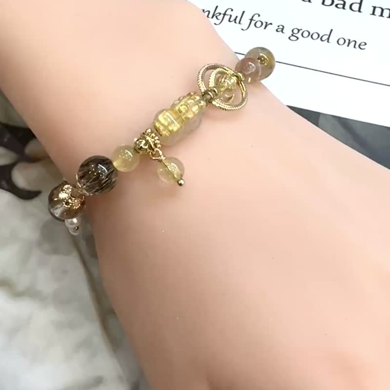 沉默的宝藏 金发晶貔貅  绿幽灵 魔鬼银发 招财助事业好运能量 - 手链/手环 - 水晶 