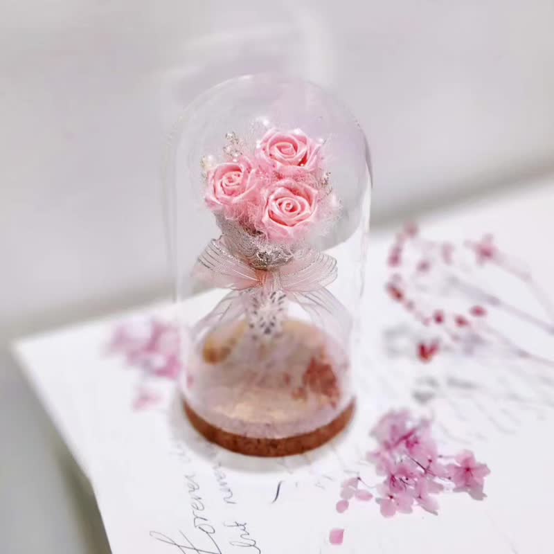 珍珠粉红捧花小花束 闪亮玻璃瓶中花 (精美礼盒 可定制化) - 干燥花/捧花 - 玻璃 粉红色