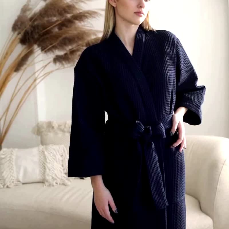 男士纯棉华夫格睡袍  男女皆宜  极致婚礼晨衣 NK07 - 居家服/睡衣 - 棉 蓝色