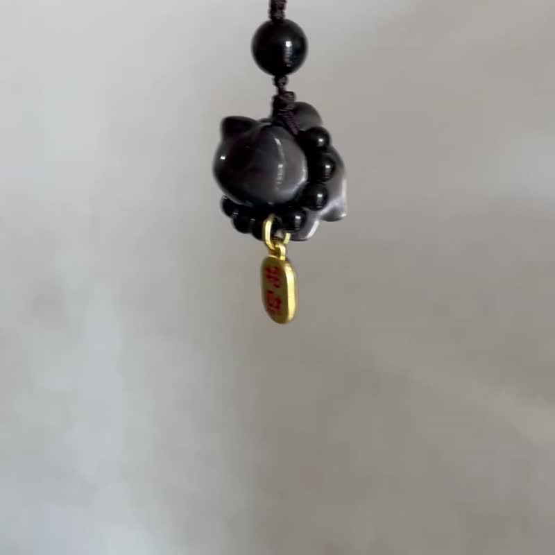 无尽回圈【银曜石+黑曜石猫咪吊饰】可爱精品超萌美物 - 吊饰 - 水晶 黑色