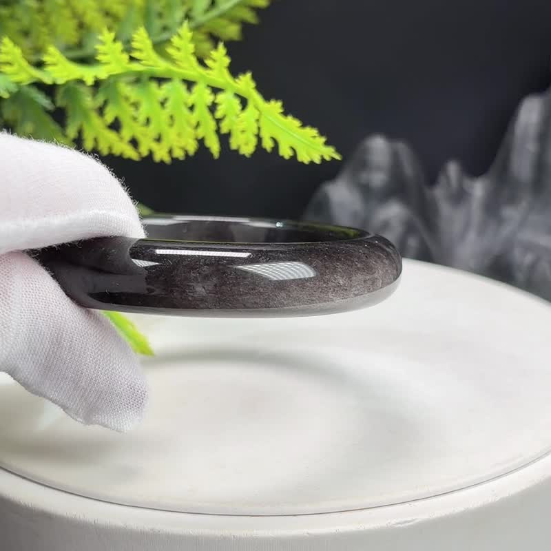 银曜石手镯 57MM 玉化双天眼 银色黑曜石手环 保佑平安 招财聚气 - 手链/手环 - 半宝石 银色