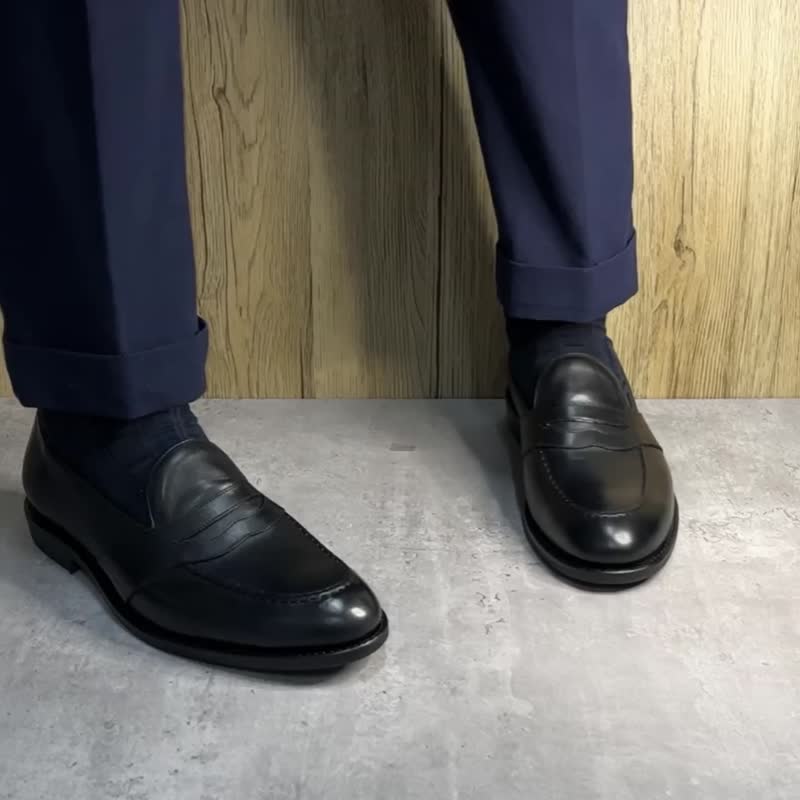 固特异手工真皮便士乐福鞋 Goodyear Welt Penny Loafer 可定制 - 男款靴子 - 真皮 黑色