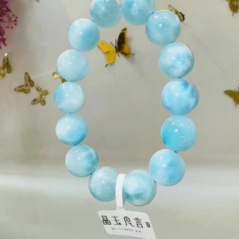 天然精品玉化拉利玛海纹石15mm74g火爆脾气灭火器稳定情绪缓解4 - 手链/手环 - 半宝石 蓝色