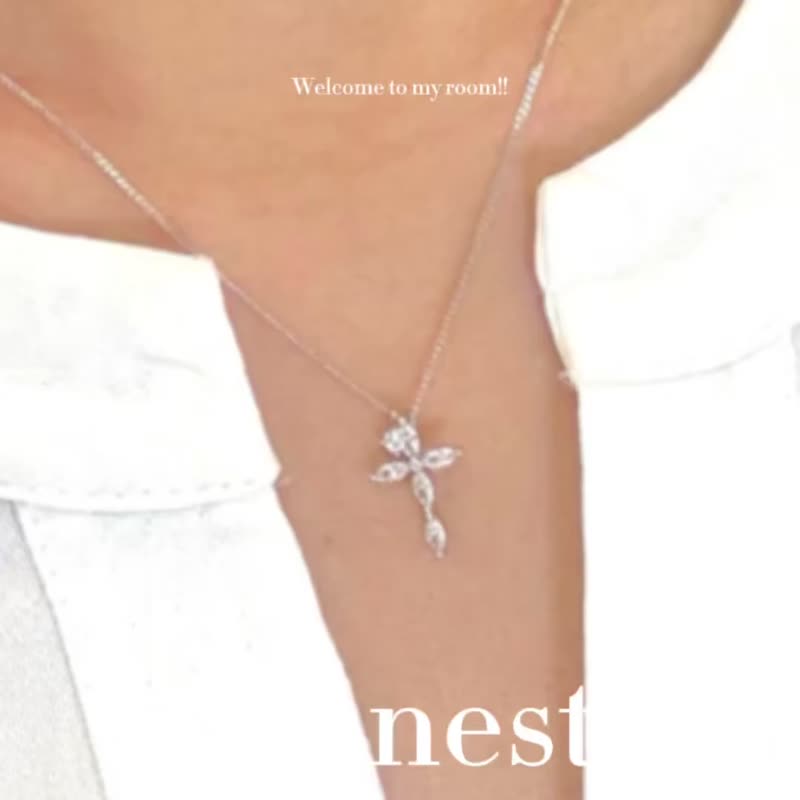 Giftest 纯银镀18K金/真谛之翼-银 可洗澡基督教十字架项链N104 - 项链 - 纯银 银色