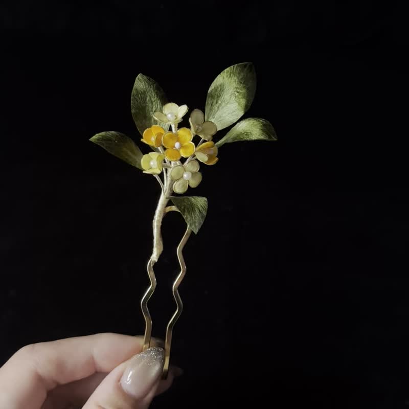 桂花发钗 - 发饰 - 丝．绢 黄色