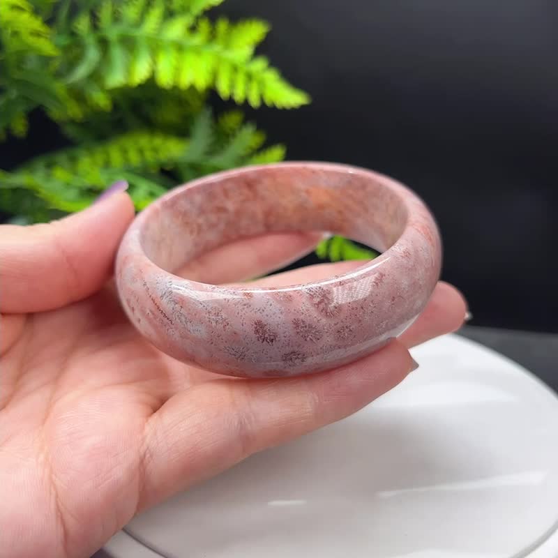 珊瑚玉手镯 57MM 冰润高瓷 粉紫 柠檬片飘凤尾纹 满花 端庄大方 - 手链/手环 - 半宝石 