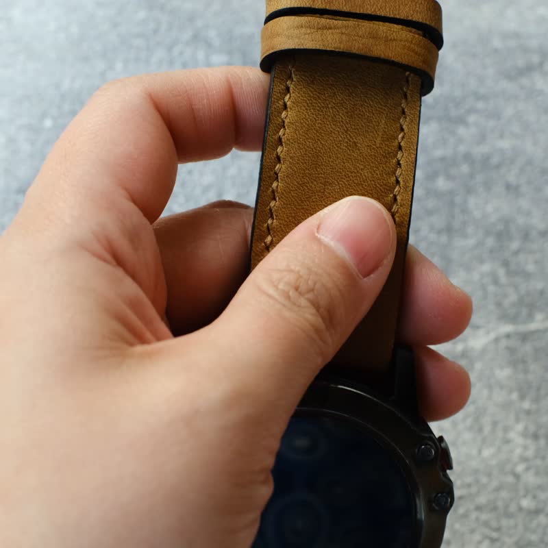 疯马牛皮花生棕表带带 Quickfit Garmin 连接器 - 表带 - 真皮 多色