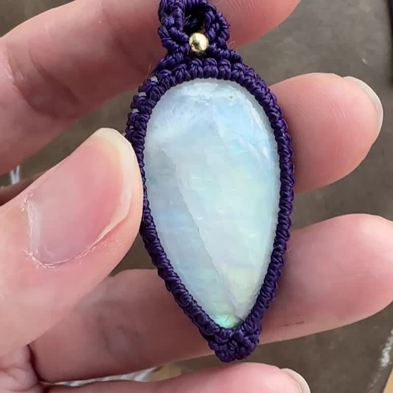 N1102 民族风 蜡线编织 月亮石 铜珠 项链 (可调长度) - 项链 - 宝石 紫色