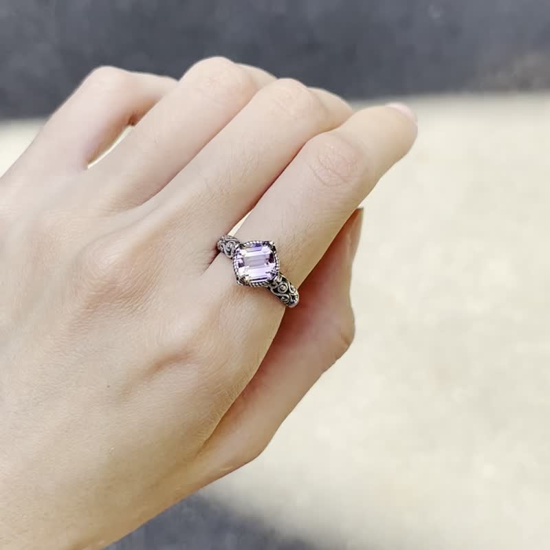 喜银瑶 925银 紫水晶 紫黄晶 钻切 钻石 水晶 活口 戒指 民族风 - 戒指 - 水晶 紫色