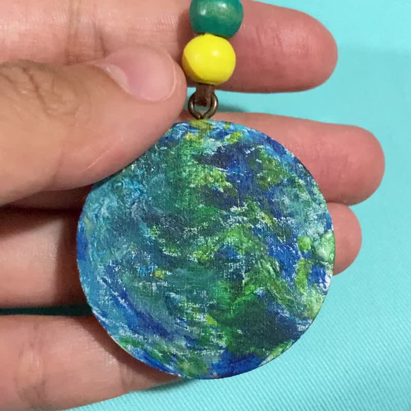 星球系列-手绘木制地球项链 - 项链 - 木头 蓝色