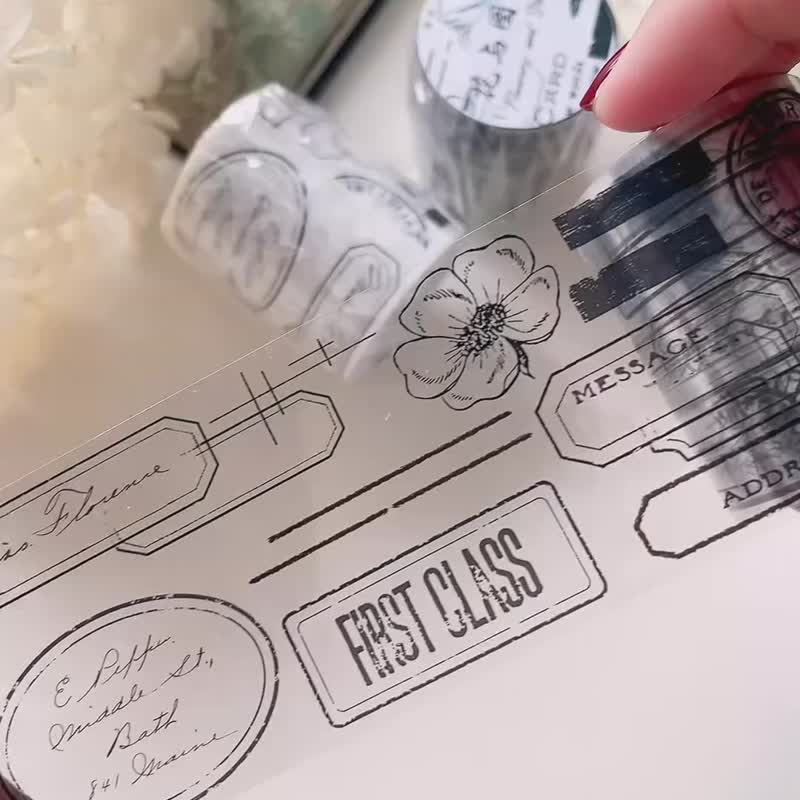 花与图章こうしんばら 复古打底素材PET 和纸胶带 - 纸胶带 - 其他材质 黑色