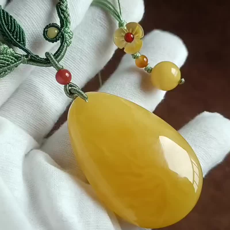【熙春】天然琥珀满蜜鸡油黄蜜蜡古典意境项链 - 项链 - 半宝石 黄色