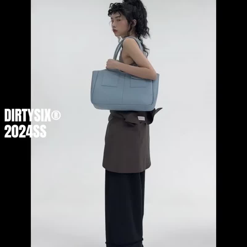 嬰兒藍 尤裡大托特 復古紋牛皮 大容量公文包 通勤托特包 公事包 - 手提包/手提袋 - 真皮 蓝色
