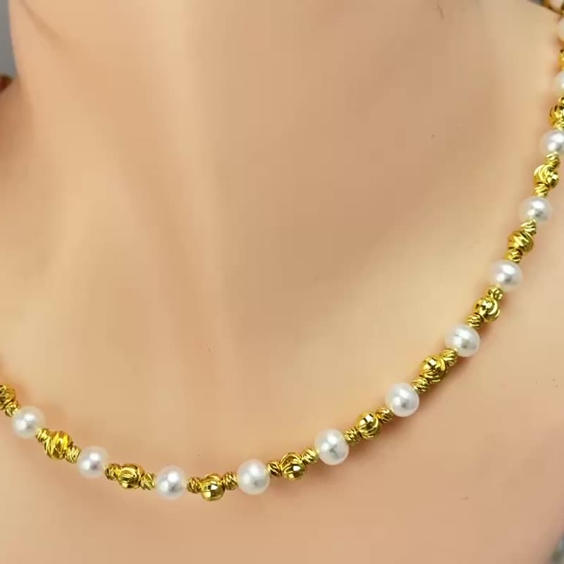 金色波澜 天然淡水珍珠 桃心 华丽 磁吸扣 项链 - 项链 - 珍珠 白色