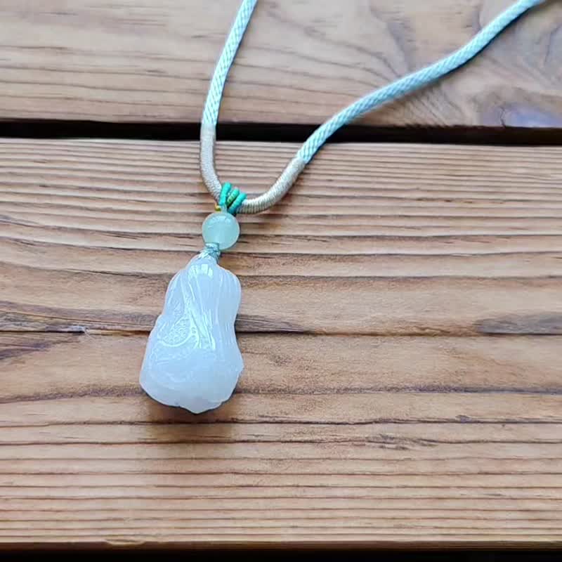 亲翠 天然翡翠 1010G 百事来财 冰蓝绿渐层圆滚小白菜调整式绳链 - 项链 - 玉石 多色