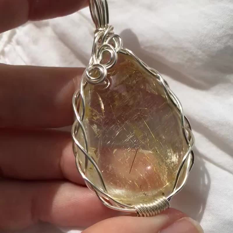 巴西 金髪晶水晶吊坠 黄胶花共生 项链 原石 水晶 摆设 pendant j - 项链 - 水晶 金色