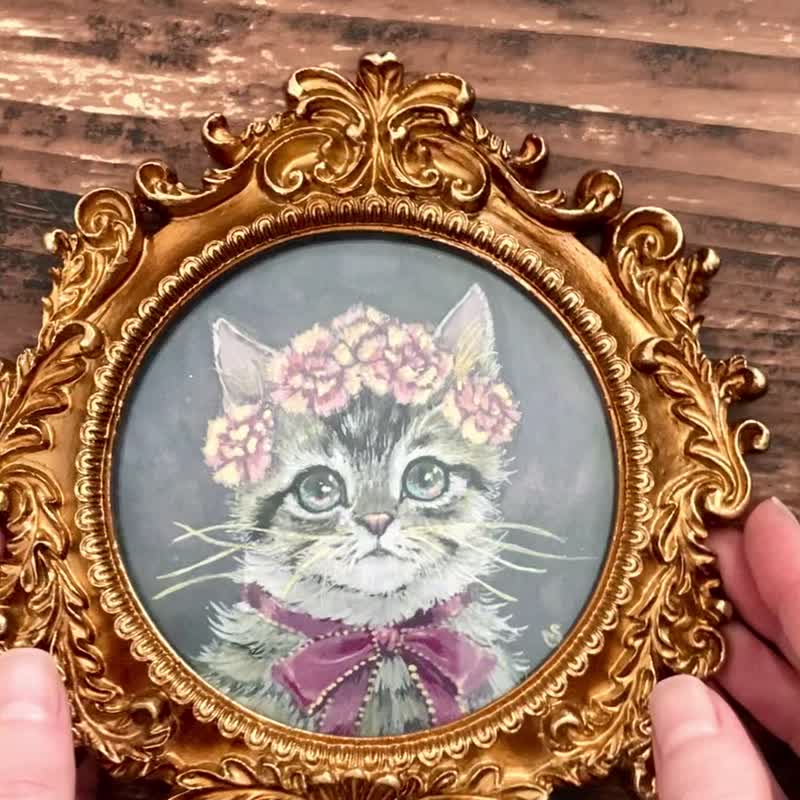 绘画猫与康乃馨/原创 - 海报/装饰画/版画 - 纸 粉红色