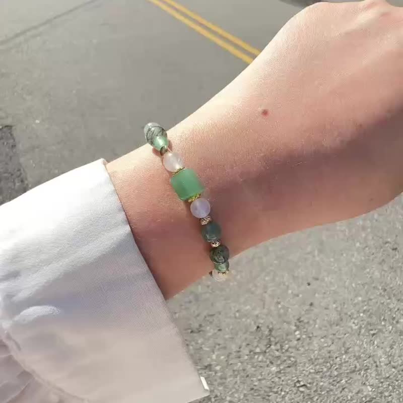 静谧森语 / 发晶手链 水晶手链 招财手链 绿发晶手串 蓝绿晶 - 手链/手环 - 半宝石 绿色