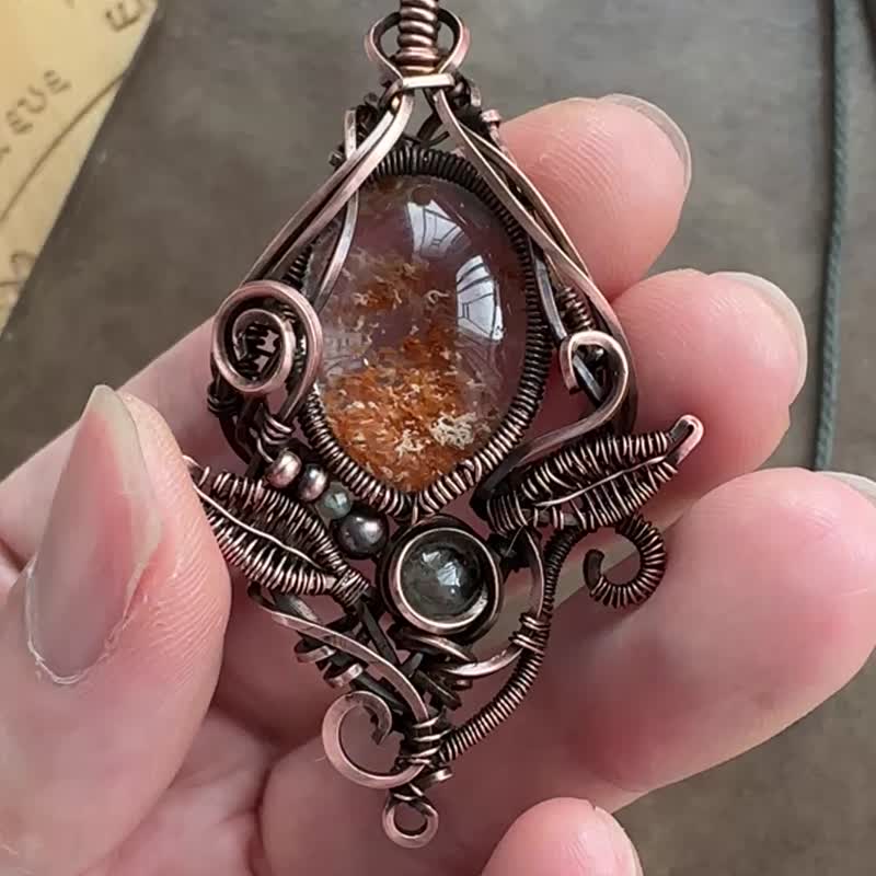 WW398 民族风绕铜线 复古做旧 wire wrap 幽灵水晶 颈链 - 项链 - 铜/黄铜 咖啡色