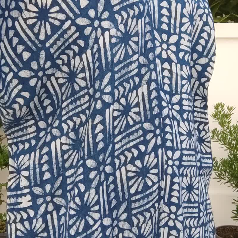 蜡染喀伦长洋装 - 洋装/连衣裙 - 棉 蓝色