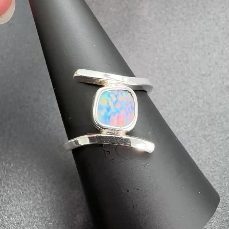 澳洲蛋白石纯银戒指 - 戒指 - 纯银 银色