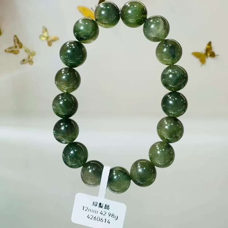 小精品满矿闪感绿发晶12mm42.98g主财富事业清除身体负面带麟光 - 手链/手环 - 水晶 绿色