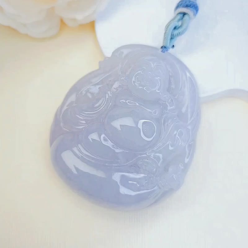招财 贵人运|紫佛|缅甸A货翡翠冰紫大佛公54mm吊坠挂件项链 - 挂绳/吊绳 - 玉石 
