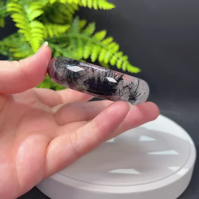 福利款 黑发晶手镯54MM 冰透共生黑碧玺发丝水晶手环 消除负能量 - 手链/手环 - 水晶 黑色