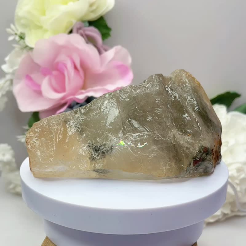 天然胶花绿幽灵彩虹光水晶 千层金字塔原石块 能量原矿石13*9*7cm - 摆饰 - 水晶 多色