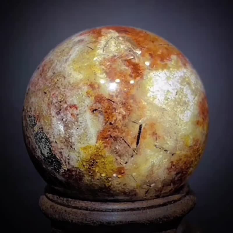 超稀有毕业级意境彩幽灵水晶球 彩色幽灵共生黑发黑碧玺水晶能量 - 摆饰 - 水晶 多色