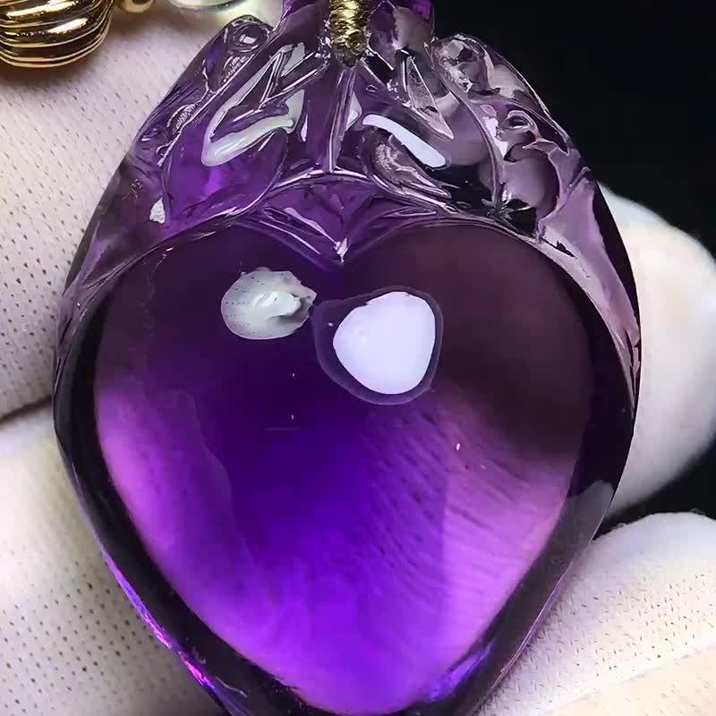 绝美天然巴西紫水晶双貔貅桃心爱心吊坠 颜色非常漂亮梦幻爱情 - 吊饰 - 玉石 
