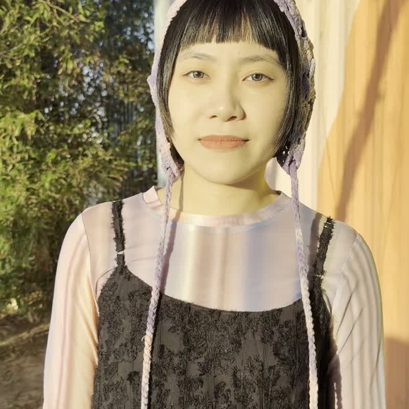 紫藤 手染编织飞行帽 编织遮耳帽 职人手工染制 - 其他 - 棉 紫色