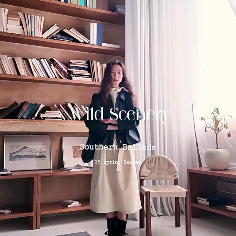 乳白色/黑色 時髦錄客 氣質簡約翻領機車皮衣 簡約廓形外套 - 女装休闲/机能外套 - 人造皮革 黑色