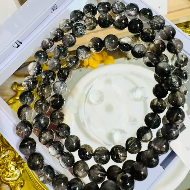 浓黑满矿黑武士黑银钛三圈6.4-7.3mm37.31g招财纳宝驱邪避煞小人 - 手链/手环 - 水晶 灰色