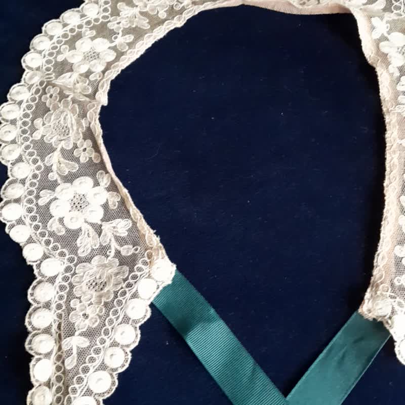 古董手工刺绣蕾丝薄纱衣领 古典象牙白 多种穿戴方式 - 其他 - 棉．麻 白色