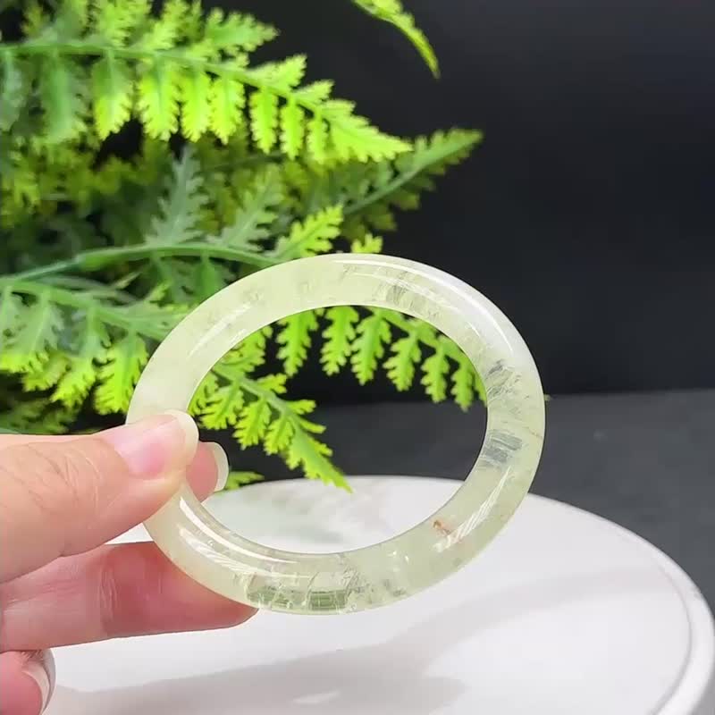 精美 柠檬黄水晶手镯 53MM 冰透彩虹闪片碎碎冰黄色水晶 情绪调整 - 手链/手环 - 水晶 黄色