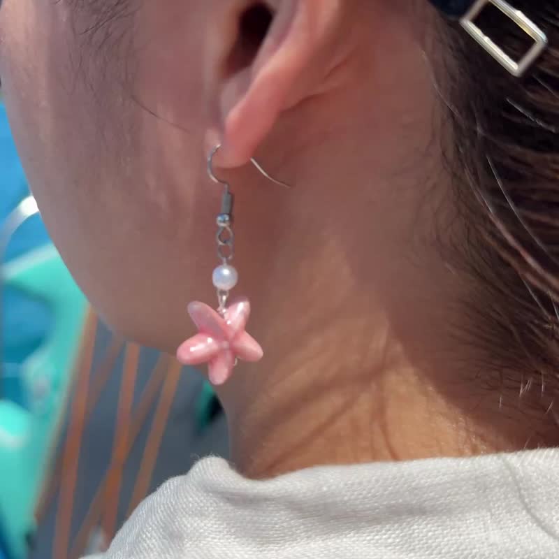 海星耳环 - 耳环/耳夹 - 陶 粉红色