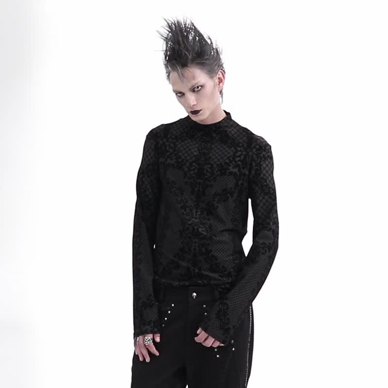 哥德禁忌符咒植绒网纱上衣 / 情侣款 - 女装上衣 - 其他材质 黑色