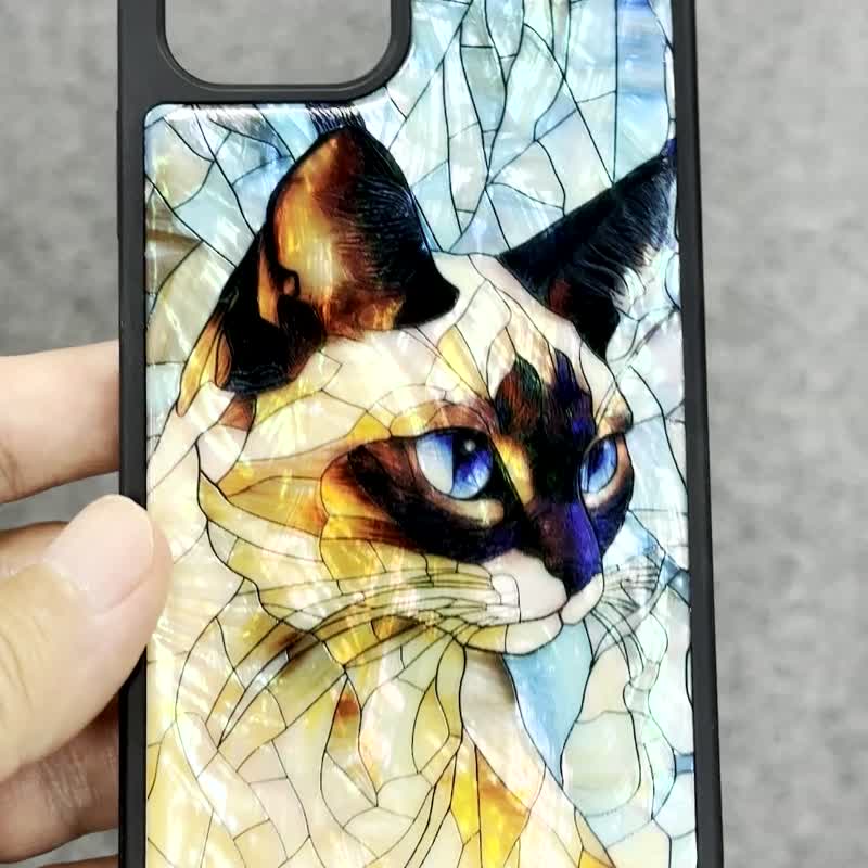 猫 天然贝壳 iPhone 16 耐冲击保护套 花窗玻璃 可定制名字 051 - 手机壳/手机套 - 贝壳 多色