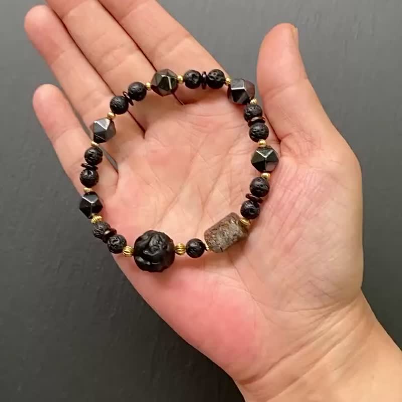 黑胆石 火山岩 幽灵水晶 椰壳 黑曜石九尾狐转运珠 财运 防小人 - 手链/手环 - 水晶 多色
