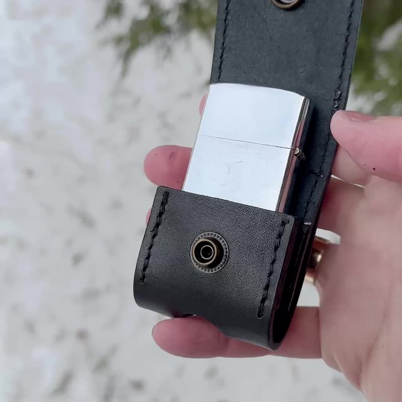 皮革Zippo打火机套 腰带收纳包 EDC随身携带 - 名片夹/名片盒 - 真皮 黑色