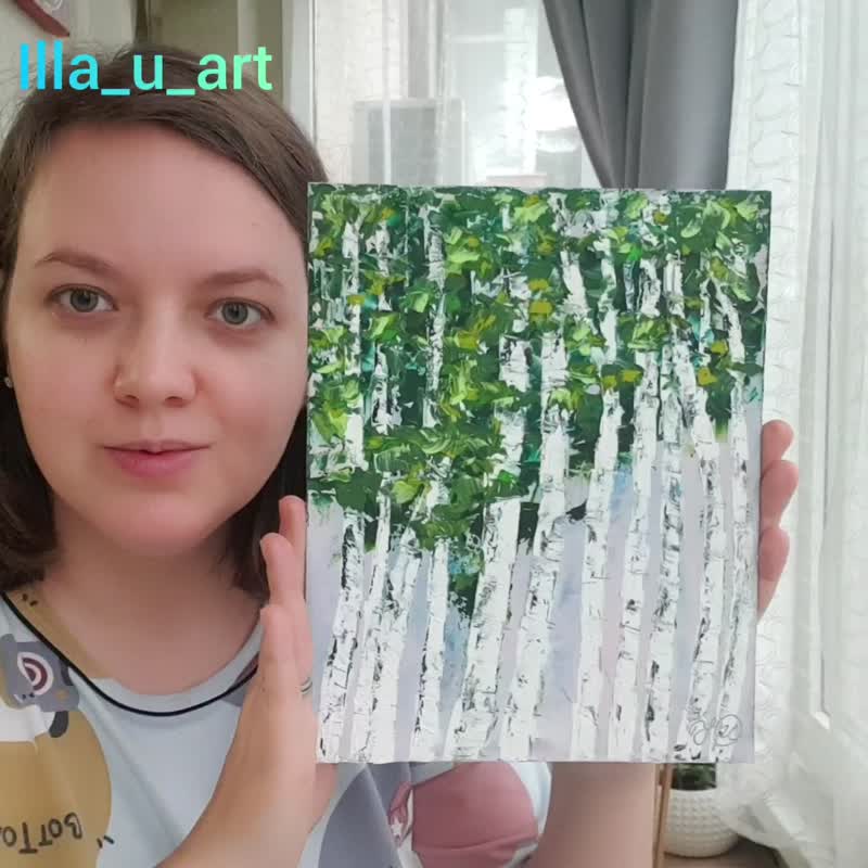 Birch Painting Tree Original Art Forest Wall Art Aspen Painting Oil Impasto Art - 海报/装饰画/版画 - 其他材质 多色