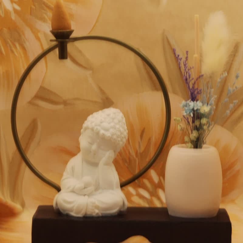 倒流香禅风小佛套组-静性 台湾原创 在地生产 附台湾制倒流香3颗 - 香薰/精油/线香 - 其他材质 白色