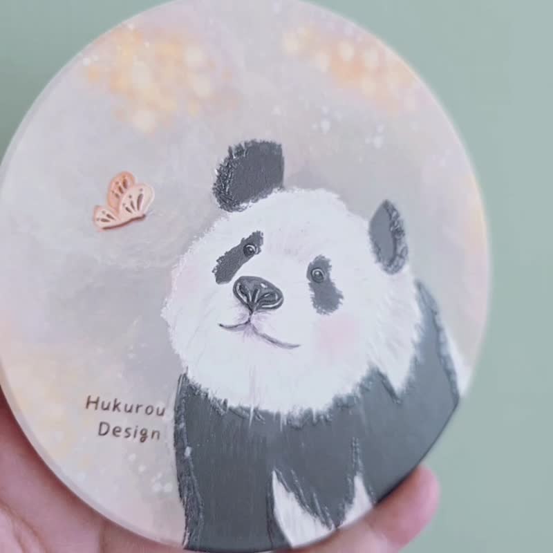 手绘熊猫与小蝴蝶陶瓷吸水杯垫 - 杯垫 - 瓷 